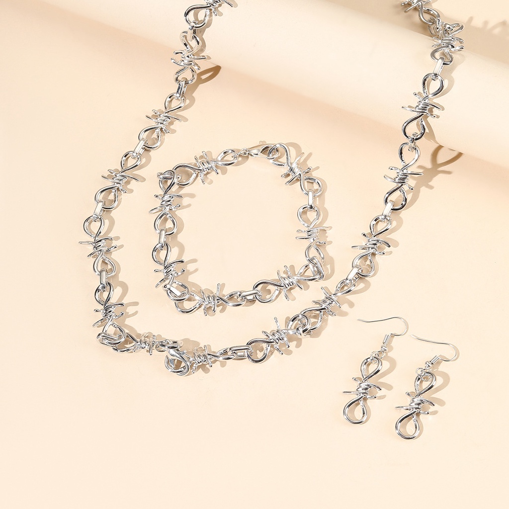 Set Kalung + Anting + Gelang Tangan Gaya hip hop Bahan Alloy Untuk Pasangan / Pria / Wanita