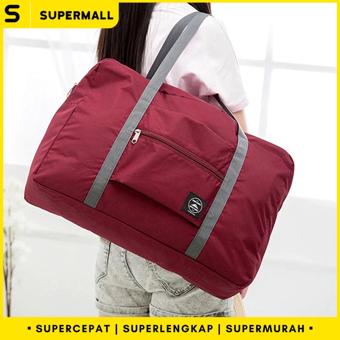 Tas Duffel Organizer SUPERMALL Travel Organizer Bag - Tas Ransel Duffel Lipat Tas Pakaian - Merah (E