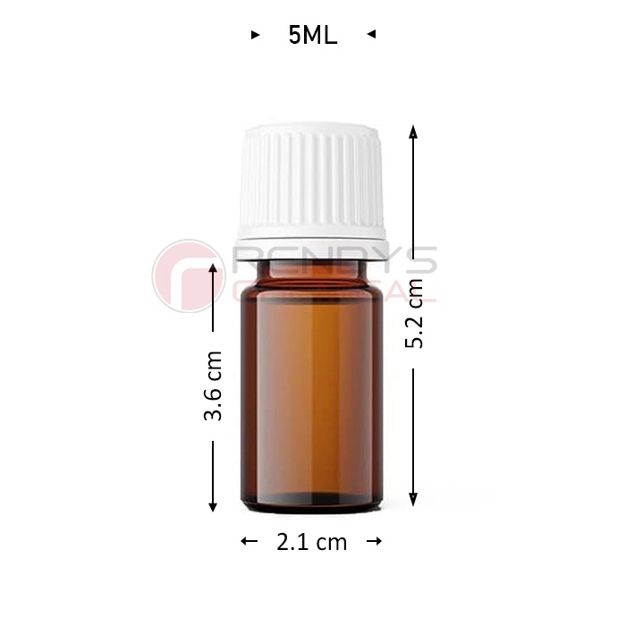 Botol Kaca Amber 5mL / Botol Essential Oil 5 mL - Tutup Filler Putih, Plug Natural - Tutup Segel