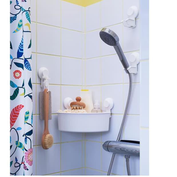 BUIOR* ✿IKEA TISKEN rak sudut toilet kamar mandi sabun shampo plastik hisap **O.