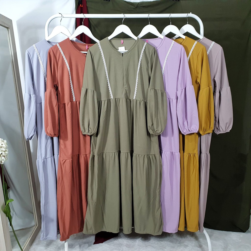 Gamis Wanita Lengan Panjang BUSUI Fashion Muslim Ersa Fit  L-XL Lingkar Dada 100cm Panjang 130cm