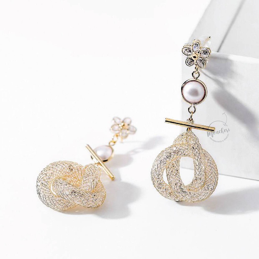 DARA Anting Tusuk Silver 925 Perak Gantung Panjang Drop Earring Pretzel