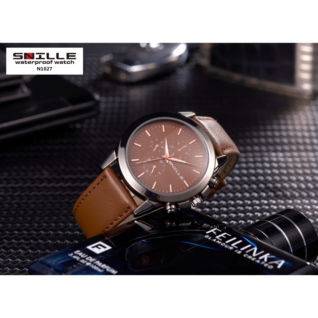 Jm Tangan Pria SNILLE N 1027 Kulit Original Anti air { Free Box+Batrey}