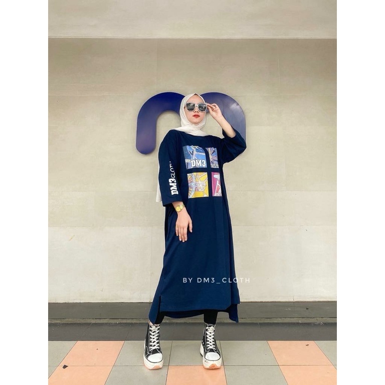 Midi Dress Long Tunik Original DM3 Cloth Bahan Cotton Combed 20s Tebal Terbaru 2022 Terlaris Mix Des