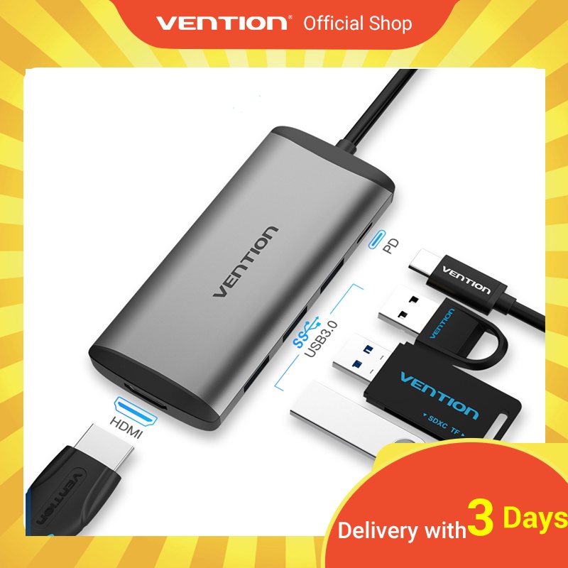 Vention USB C Hub 5 in 1 Adapter Konverter Tipe C Ke USB 3.0/ Hdmi / Pd Type C Hub Splitter