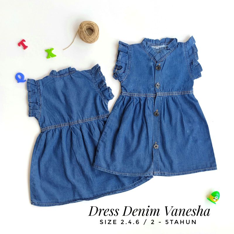 Kemeja Dress Denim Anak Perempuan Cewek 2 3 4 5 Tahun Biowash