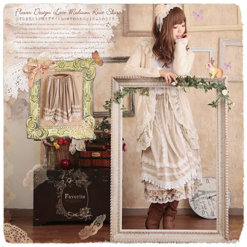 [baju wanita korea]  Rok Panjang Midi Skirt Lace Rok Renda Wanita Jepang Korea Import