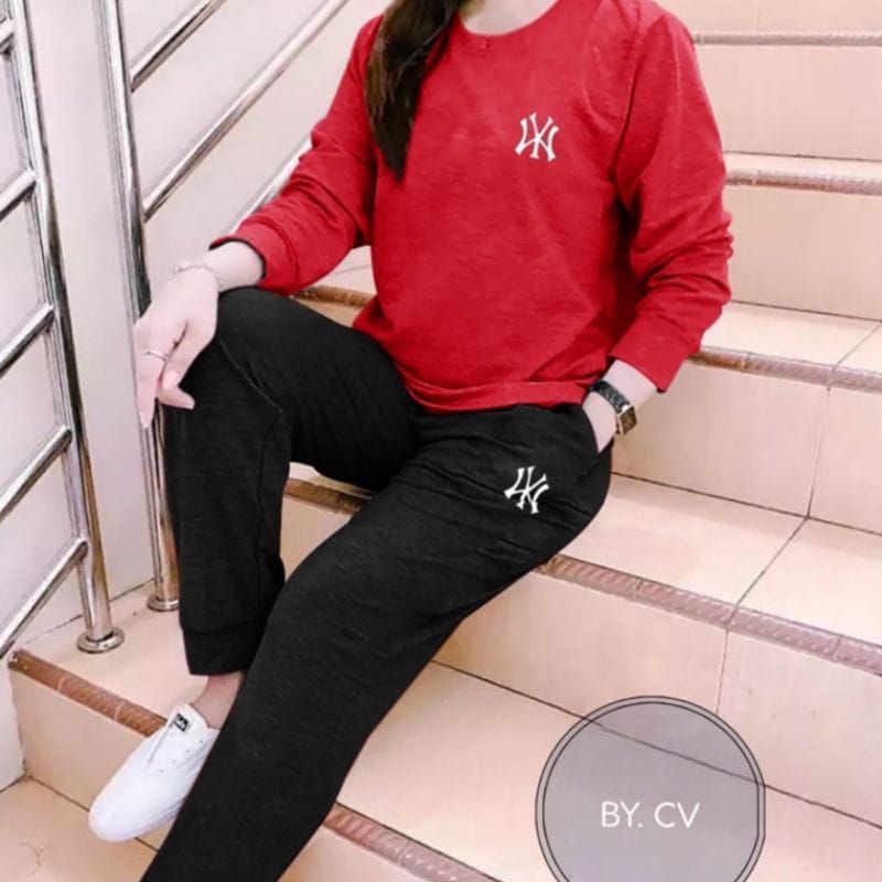 setelan Baju Lengan Panjang wanita NY baju + jogger Trendy setelan Distro keren