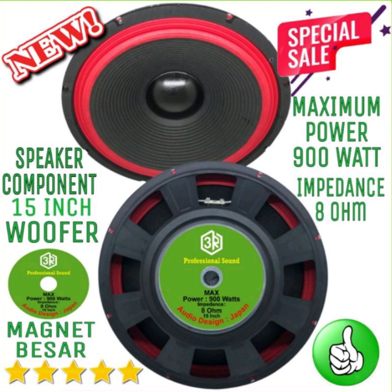 Speaker component 3R 15inch MERAH WOOFER MAGNET BESAR 900watt 8 ohm
