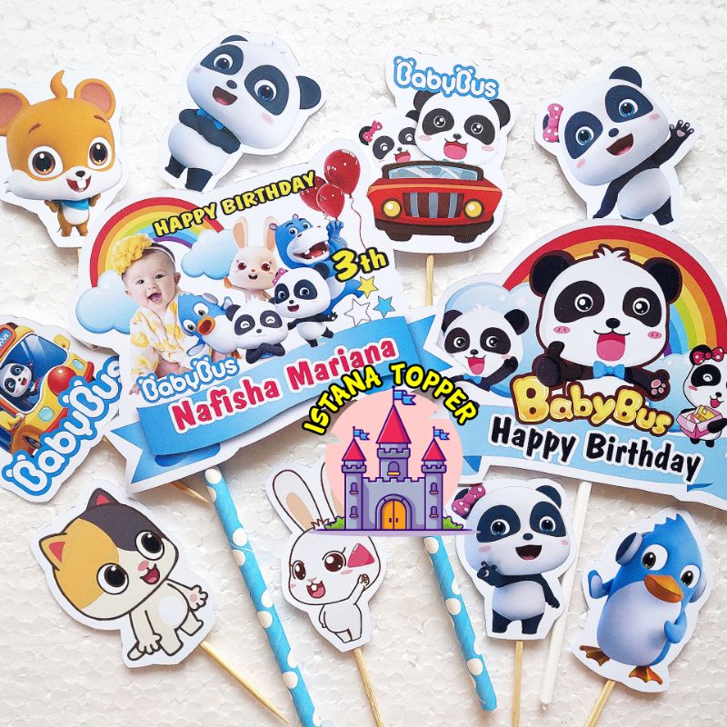 Topper Cake CUSTOM NAMA & FOTO Tema BABYBUS / Topper Ultah / Babybus / Topper Ultah