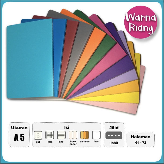 

Notebook Buku A5 WARNA RIANG isi POLOS GRID DOT GARIS A5 JAHIT - LAVENDER, garis