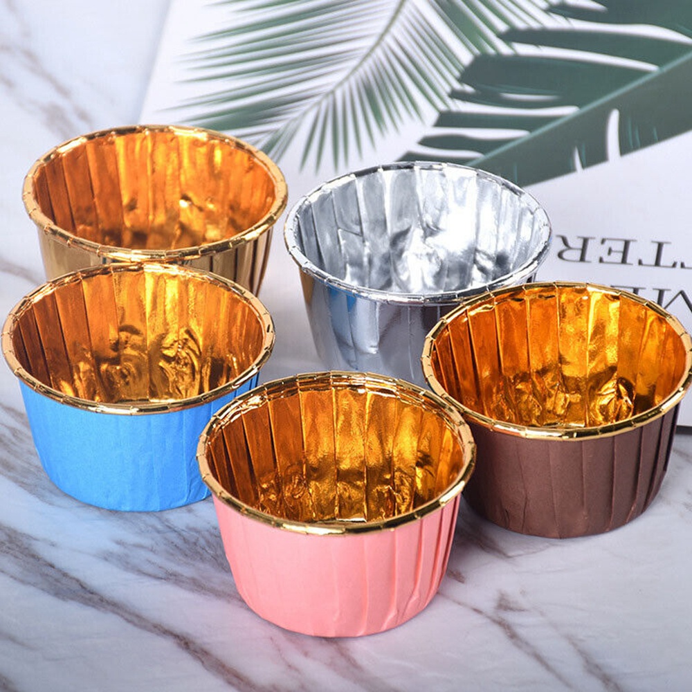 50pcs Cup Muffin Bahan Aluminum Foil Tebal Tahan Suhu Tinggi Untuk Dapur