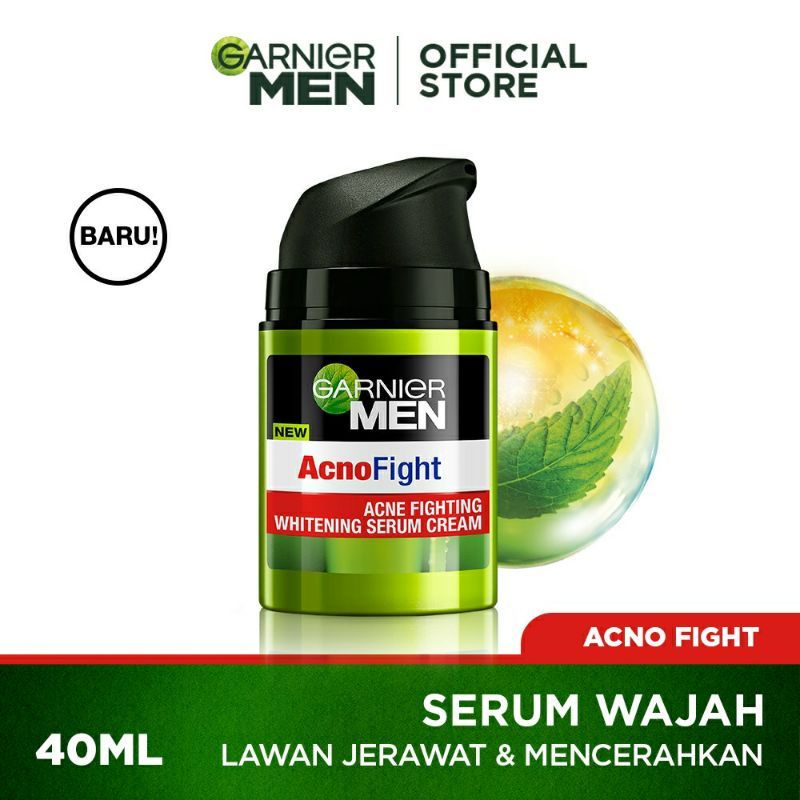 Garnier Men Acno Fight Acne Fighting Brightening Serum Cream Skin Care - 40 ml (Serum Wajah Pria)