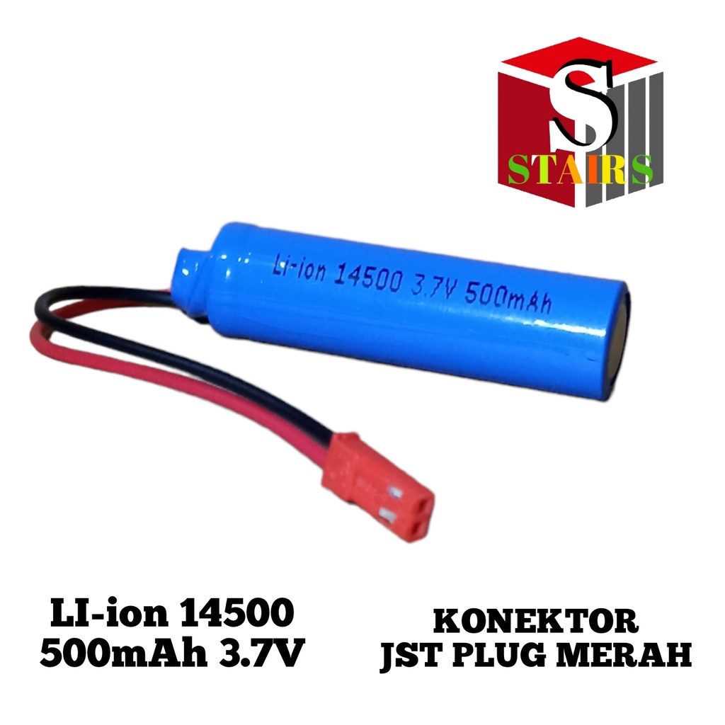 Baterai RC/ Mainan Anak / Baterai Speaker &amp; Elektronik Lainnya 1X 14500 500mAh 3.7V Konektor JST PLUG MERAH