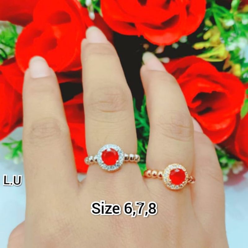 [BAYAR DITEMPAT] CINCIN WANITA TITANIUM MOTIF PERMATA MATA MERAH BANYAK PILIHAN MODEL DAN BENTUK NYA