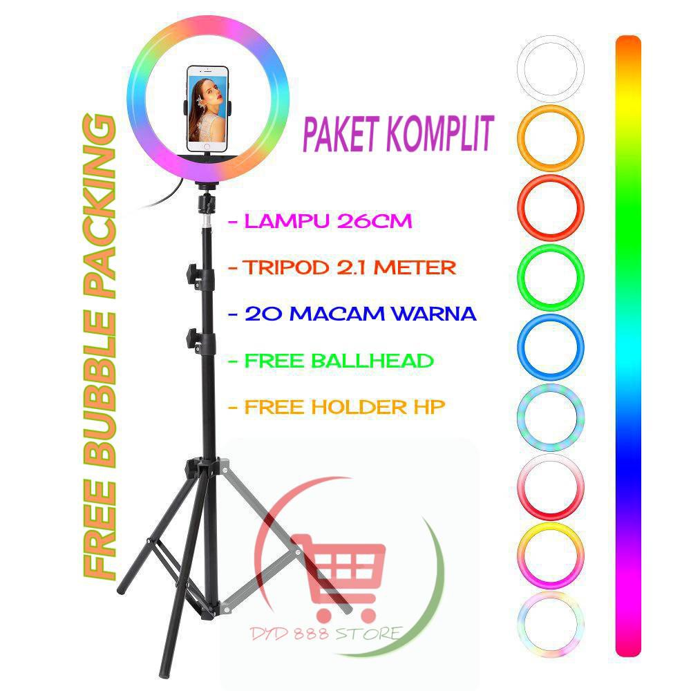 RGB PAKET RINGLIGHT 26CM+TRIPOD 2.1 M VLOG RGB MURAH