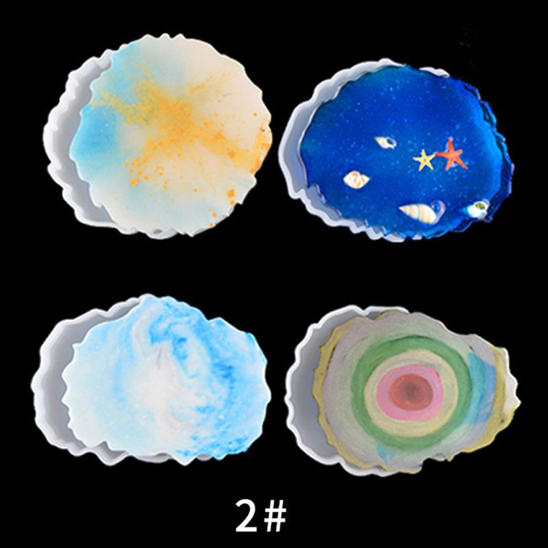 Glitter 4Pcs Large Irregular Wave Round Coaster Mold Cup Mat Silicone Resin Mold Epoxy Resin Cement Casting Jewelry Making Tools