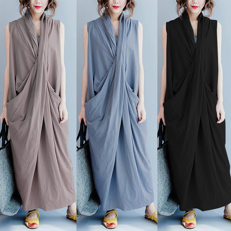 ZANZEA Dress Wanita Maxi Pesta Klub Gaun Koktail Malam