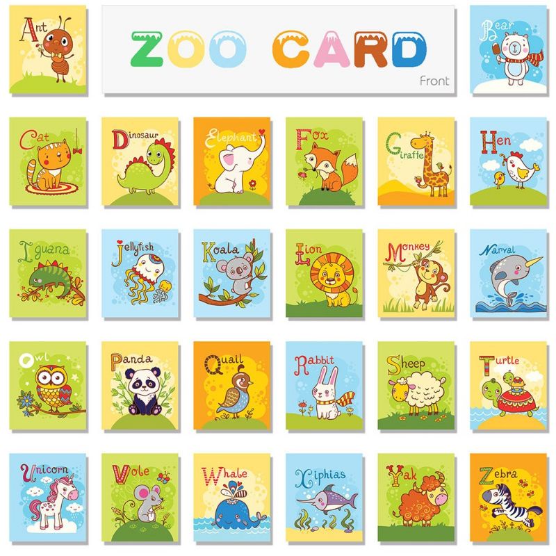 Mainan Edukasi Soft Book Flash Cards Kartu Pintar Buku Kain Kado Ulang Tahun Bayi Zoo Animal  Series Learning Educational Card 26pcs Soft Alphabet Flash Cards ABC with Cloth Bag Buku Bantal Hewan Kado Bayi Buku Bantal Anti Robek