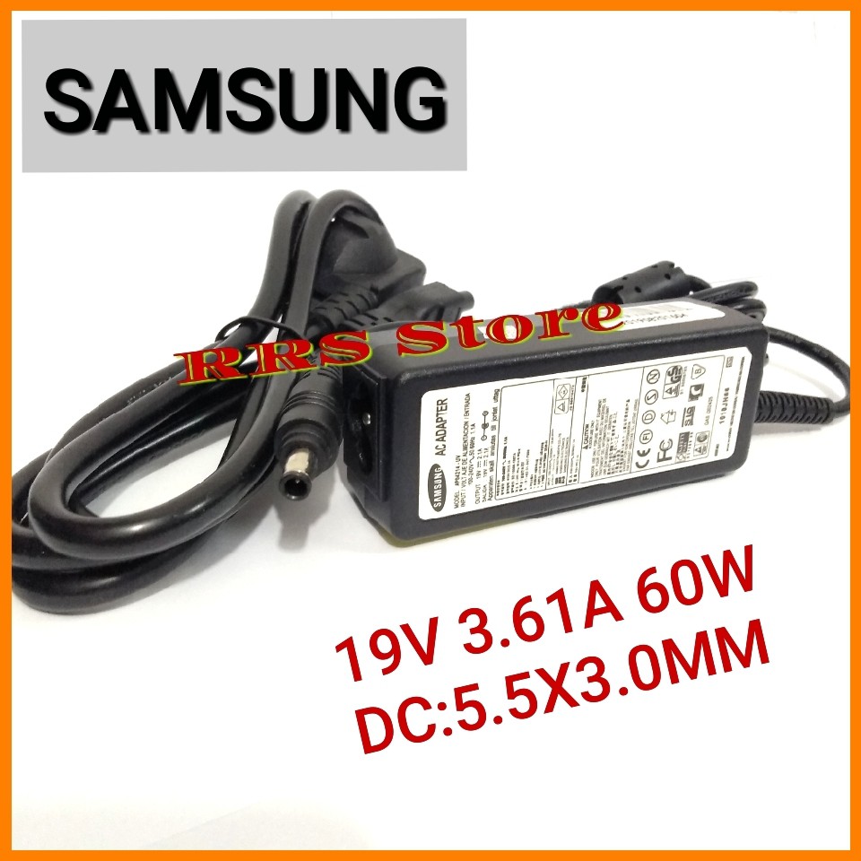 Adaptor Charger Samsung19V 3.16A 5.5X3.0MM NP270 NP275 NP300 NP355  P35 P30 P29 P28G P28 P27 P26 P200 NP-X460 NP-X360 NP-R610 NP-R505 NP-R503 NP-R410L NP-R408L NP-Q308 NP-Q208 NP-P510 NP-P410L NP-P208 NP-ND10 NP-NC10 NC10 M40X460 X360 X15 X10 X06 X053 X11