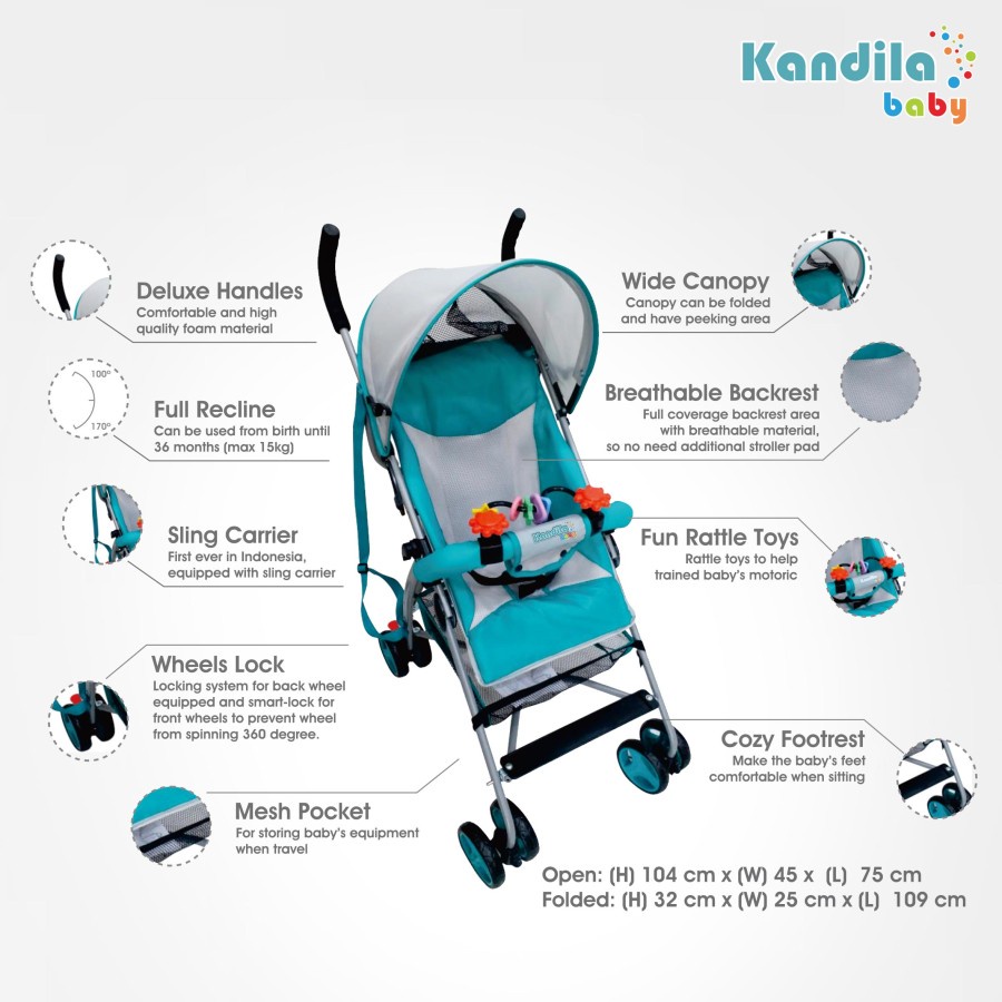 KANDILA BABY BUGGY STROLLER - GREEN