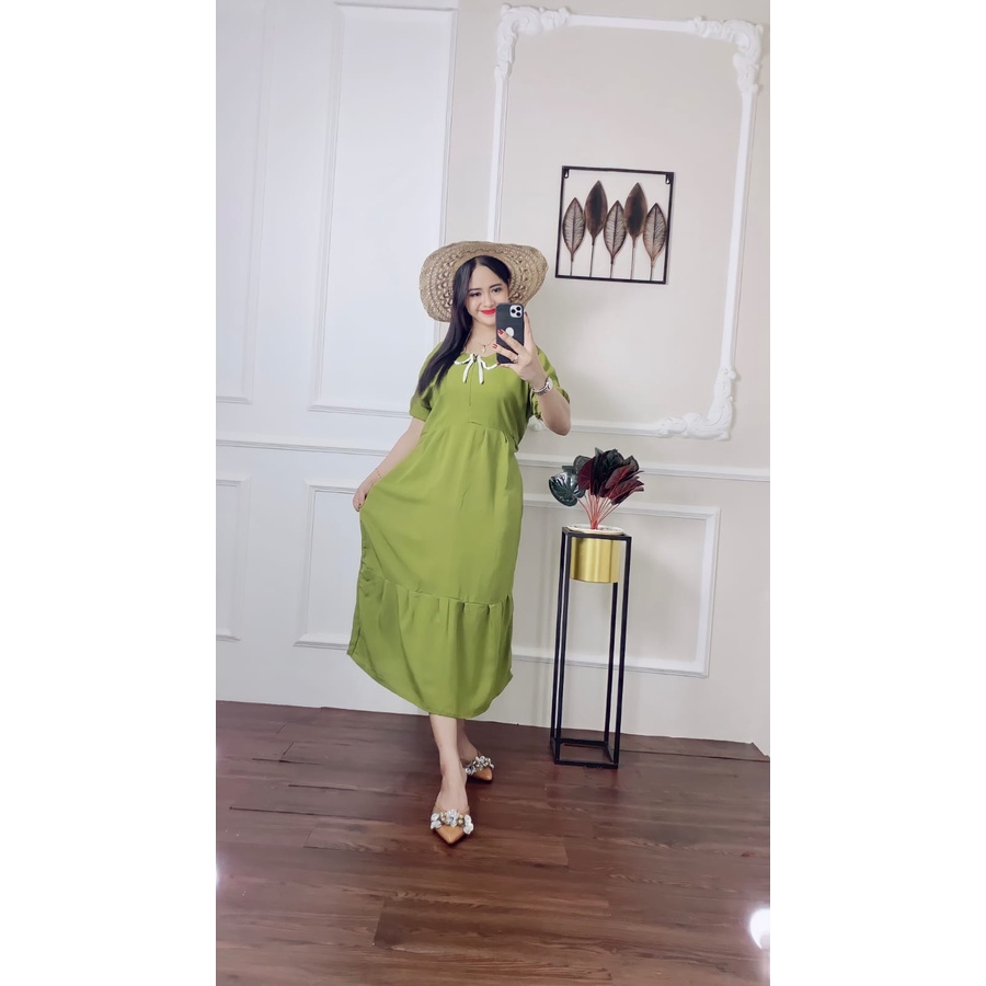 NAUREEN DRESS TERBARU MIDI DRESS VIRAL DASTER RAYON TERBARU