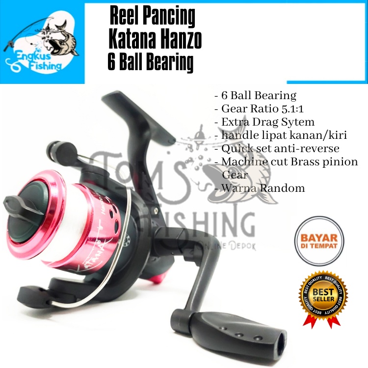 Reel Pancing Katana Hanzo 200 (6 Bearing) Bonus Senar Murah - Toms Fishing