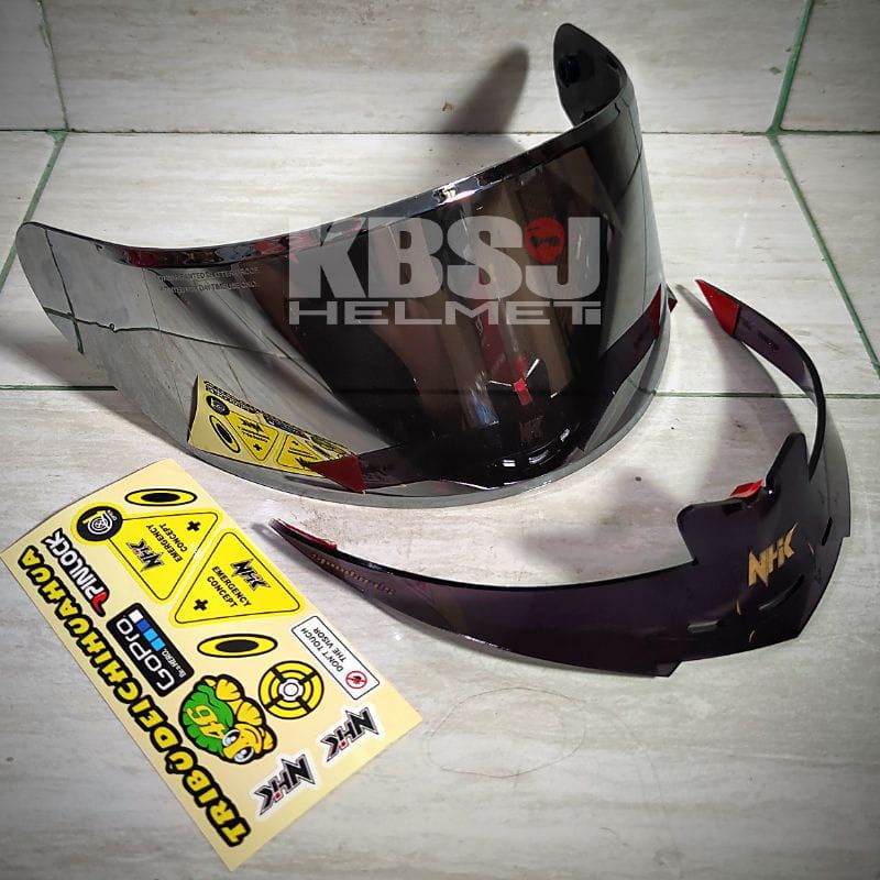 Paket Flat visor + Spoiler NHK RX9 +stiker iridium , blue. Dark smoke, / stiker visor