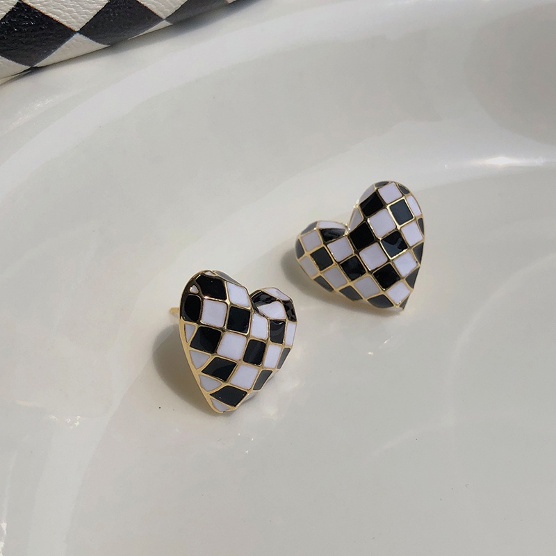 Anting stud 925 silver needle Bentuk Hati Gaya Perancis