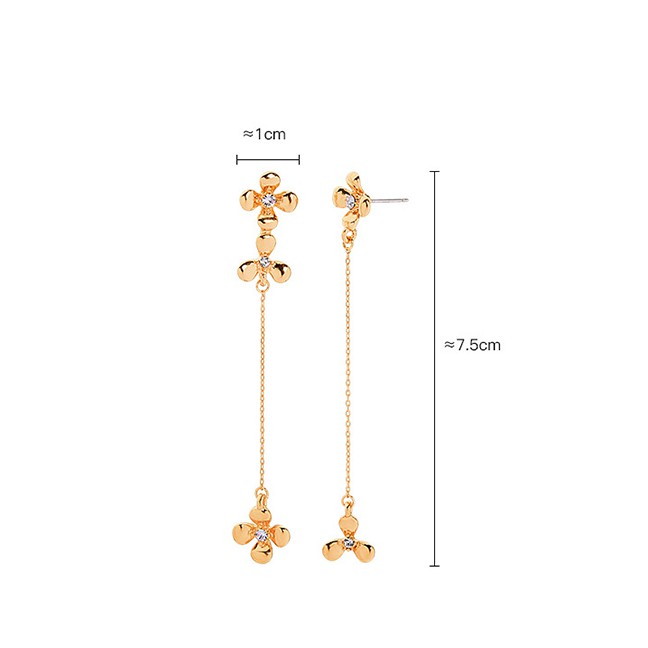 LRC Antying Tusuk Fashion Golden-3 S925 Silver Pin Studded Flower Earrings F92080