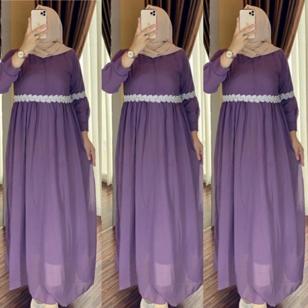 Kayana maxi ceruty renda /gamis ceruty bebydoll renda impor terbaru/gamis syarii terbaru