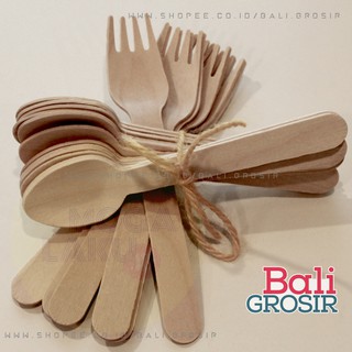 100Pcs Sendok  KAYU  Garpu Pisau Makan Wooden Spoon Fork 