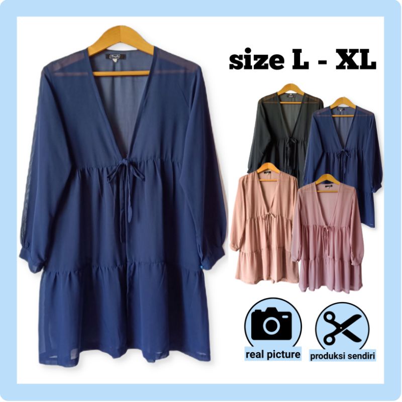 Cardigan Outer Ceruty ceruti baby doll L, XL Lengan Panjang Midi Kardigan Ceruty baby doll