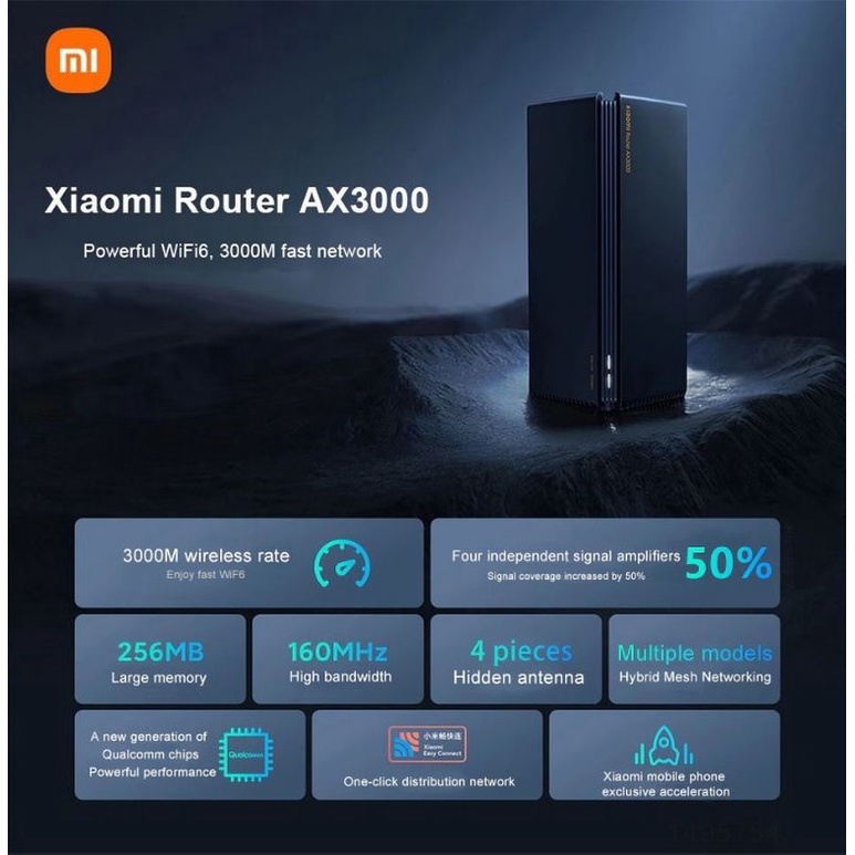 XIAOMI Mi Router AX3000 - WiFi 6 Mesh Router 3000Mbps High Speed Up