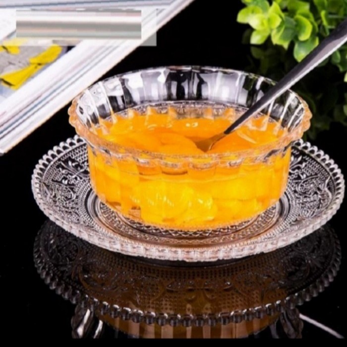 Mangkok dan tatakan piring/ Mangkok kaca kecil/ Piring kaca kecil