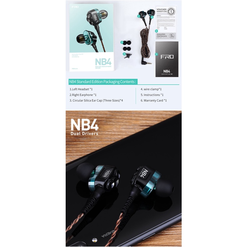 FRO NB4 Earphone Gaming Dual Micro Dynamic Drivers Headset In Ear