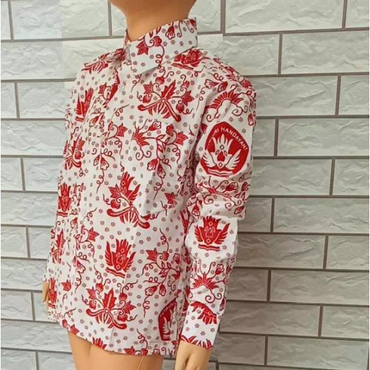 BAJU BATIK SD MERAH LENGAN PANJANG SERAGAM  ANAK SEKOLAH KLS 1-6SD