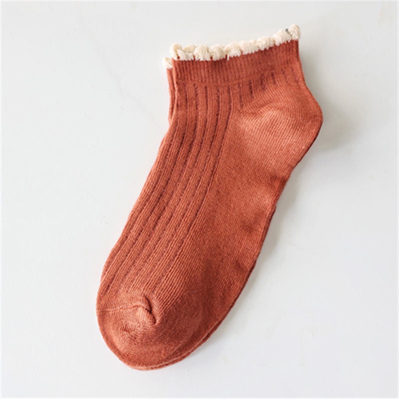 [COD] Kaos Kaki Wanita Import Motif Garis Renda Kaos Kaki Polos Cantik dengan Aksen Renda Ala Korea Kaos Kaki Semata kaki Ankle Shock-Bata garis
