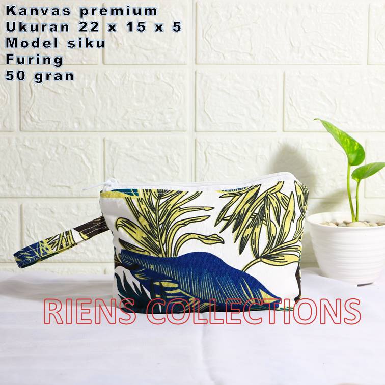 RIENS COLLECTIONS. DOMPET KANVAS POUCH KANVAS MOTIF TROPIKAL