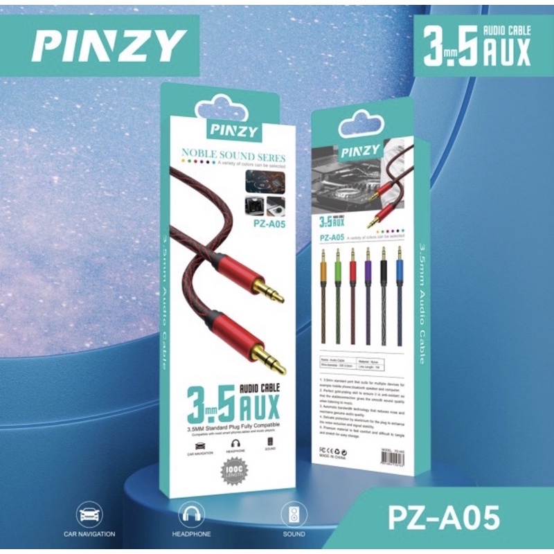 PINZY A05 AUX CABLE 3.5MM HIGH QUALITY MATERIAL NYILON 1M  - Aux Kabel PZ-A05