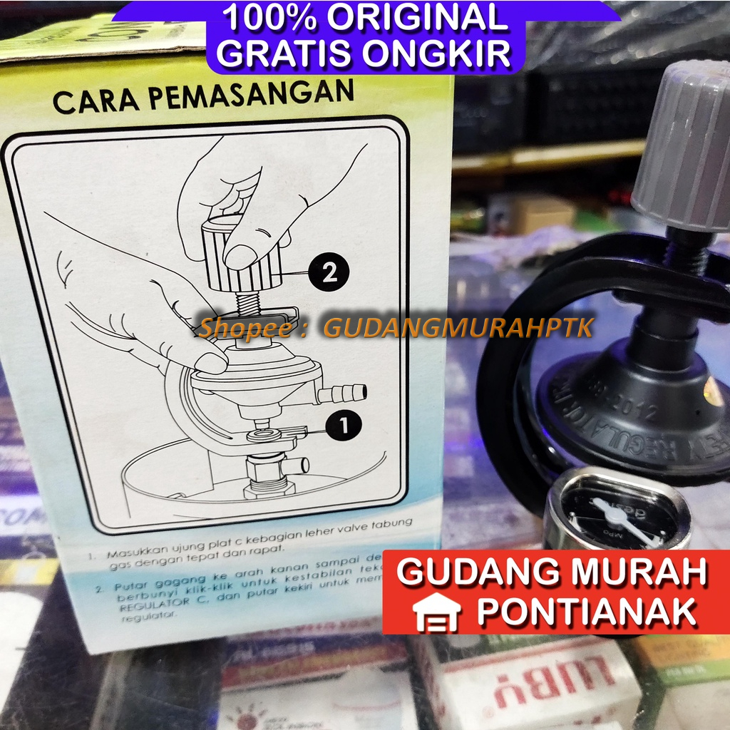 Kepala Gas Regulator Kompor Gas Jepit Putar Destec COM 201 M METERAN Anti Bocor BUKAN STARCAM