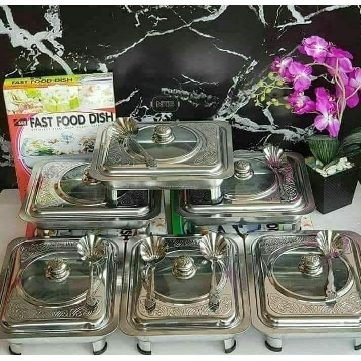 Fast Food Dish Prasmanan Set 6 PCS & 5 PCS (Prasmanan Stainless Tutup Kombinasi & Full Kaca)