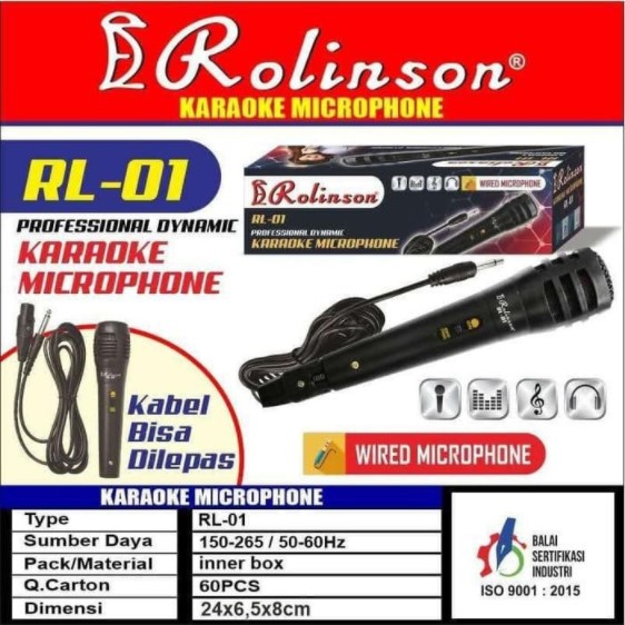 Mic Dynamic Wire Rolinson RL-01 Microphone Kabel Karaoke Mikrofon switch on off Berkualitas