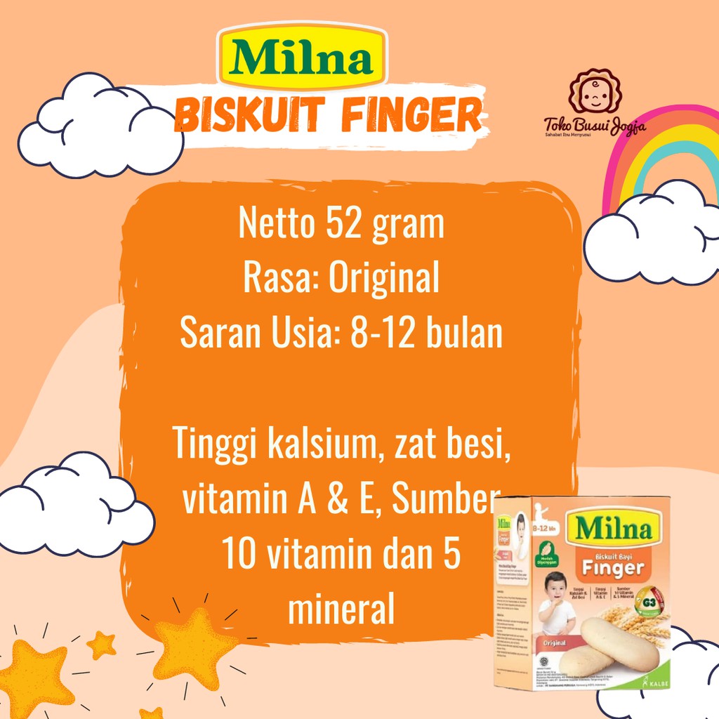 Milna Biskuit Bayi Finger Mudah Digenggam Apel Jeruk Original Kalbe 6 8 bulan