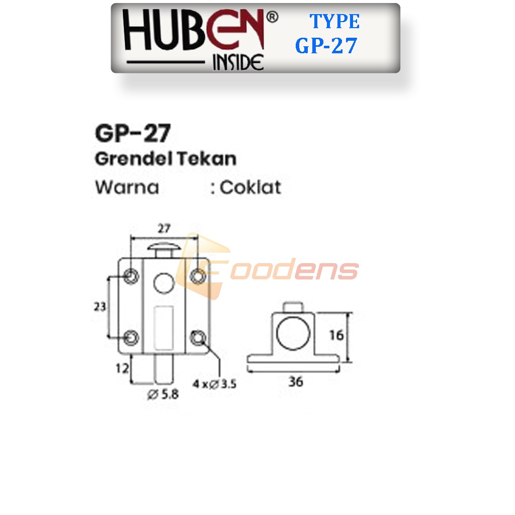 Huben GP-27 Grendel Tekan, Push Lock, Slot tekan