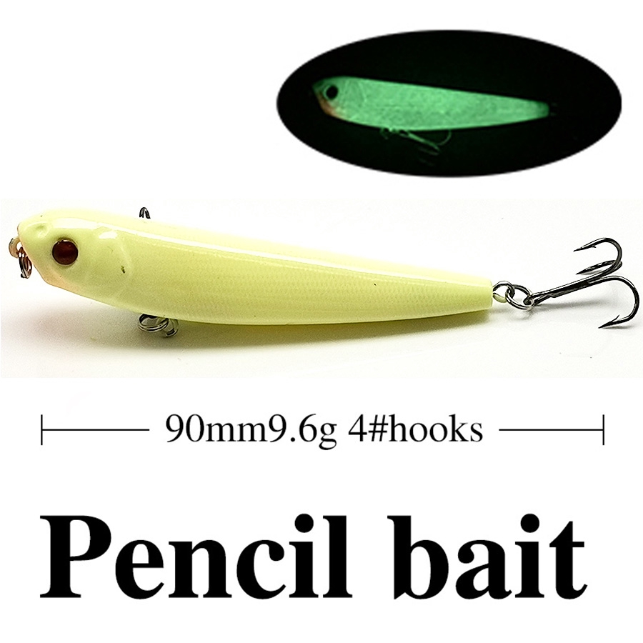 Shengyao 1Pcs Luminous Minnow Fishing Lure Popper Crankbait VIB Pencil Umpan Pancing Ikan Bass Bait Kait Memancing Topwater Floating