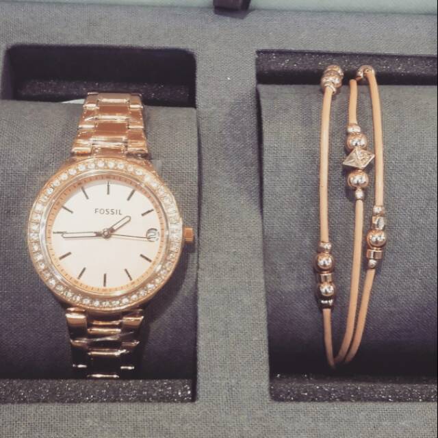 JAM TANGAN WANITA FOSSIL ES4337 SET ROSEGOLD 100% ORIGINAL