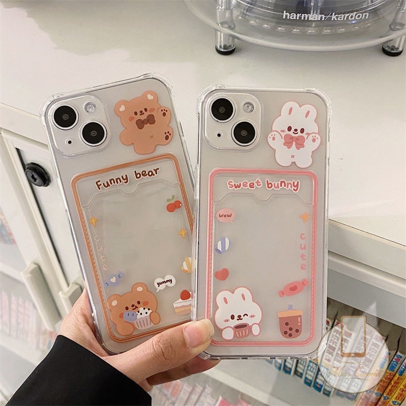 REALME Casing Ponsel Slot Dompet Tahan Guncangan Realme10 9i C30 C31 C35 C25 C12 C21Y C25s C3 5i 6i 5 5S C25Y C20 C20A C11 Kartun Lucu Beruang Imut Kelinci Manis Holder Kartu TPU Lembut asing