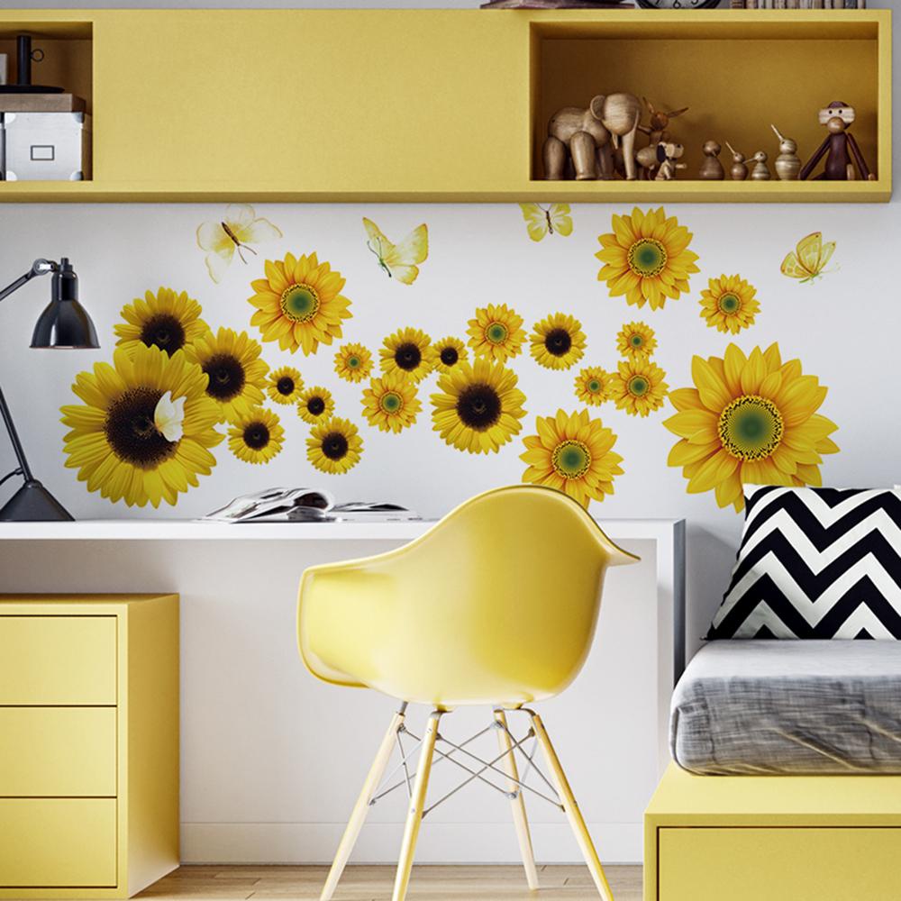 Top Sunflowers Wall Stiker Hadiah Dekorasi Rumah Nursery Ornament Motif Bunga Kuning