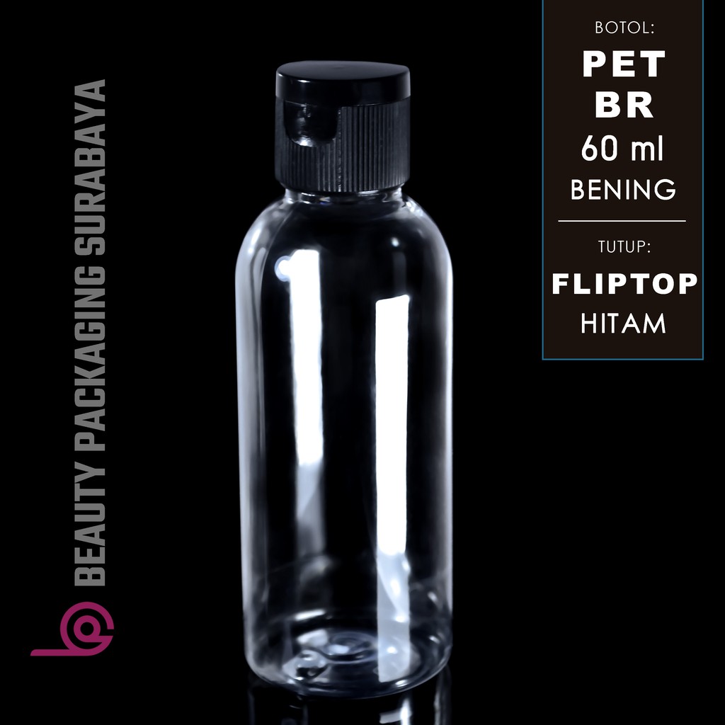 Botol Plastik PET 60ml BR Bening Tutup Fliptop